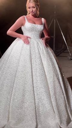 G21-136A - Soft Ivory Beaded Lace Ball Gown Wedding Dress - Gelinlik21