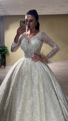 G21-137A - Soft Ivory Beaded Lace Ball Gown Wedding Dress - Gelinlik21
