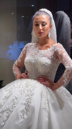 G21-138A - Soft Ivory Beaded Lace Ball Gown Wedding Dress - Gelinlik21