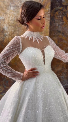G21-140A - Soft Ivory Beaded Lace Ball Gown Wedding Dress - Gelinlik21