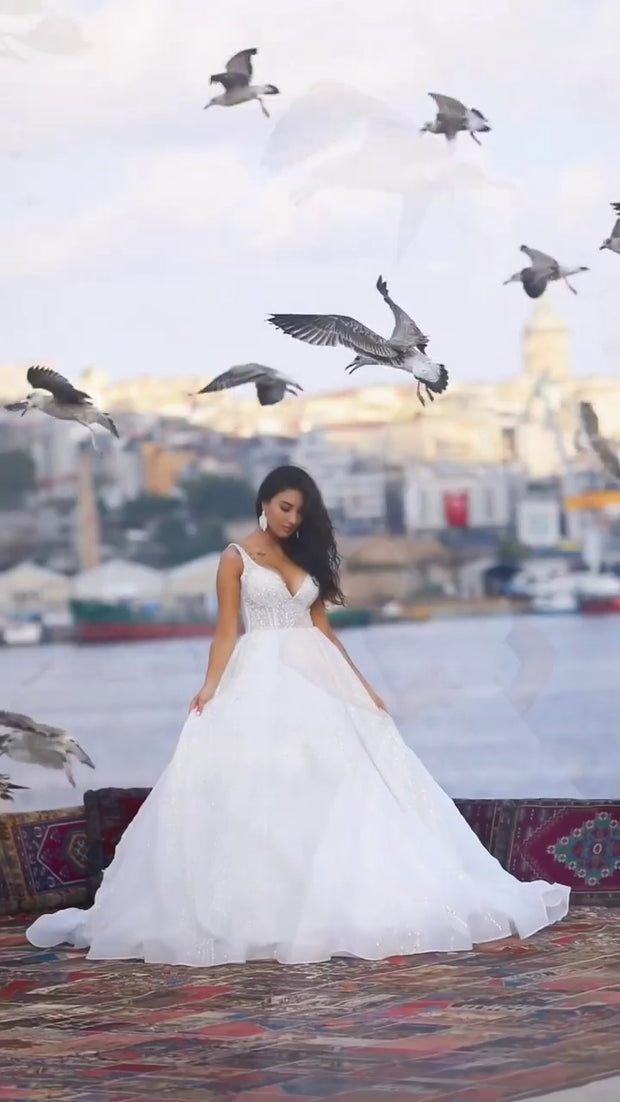 G21-141A - Ivory Embellished Ball Gown Wedding Dress - cinematic