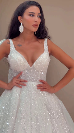 G21-144A - Soft Ivory Beaded Lace Ball Gown Wedding Dress - Gelinlik21