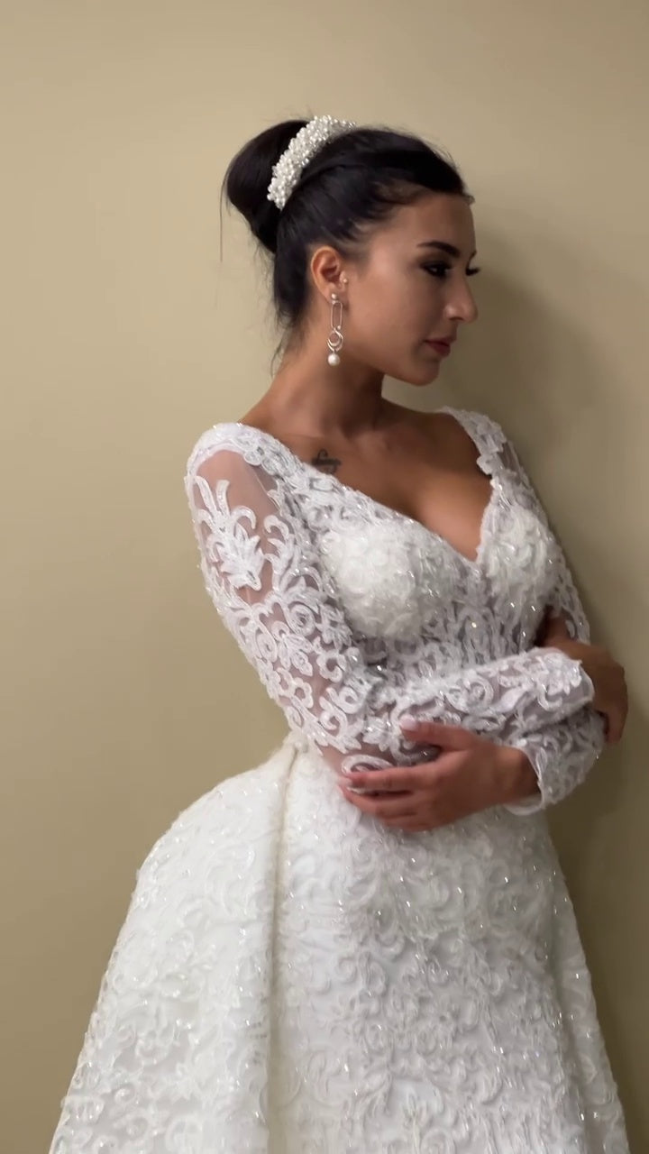 G21-145A - Ivory Beaded Lace Ball Gown Wedding Dress - Gelinlik21
