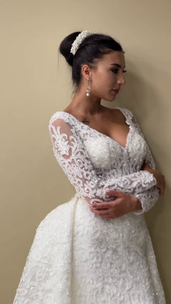 G21-145A - Ivory Beaded Lace Ball Gown Wedding Dress - Gelinlik21