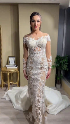 G21-148A - Ivory Beaded Lace Ball Gown Wedding Dress - Gelinlik21