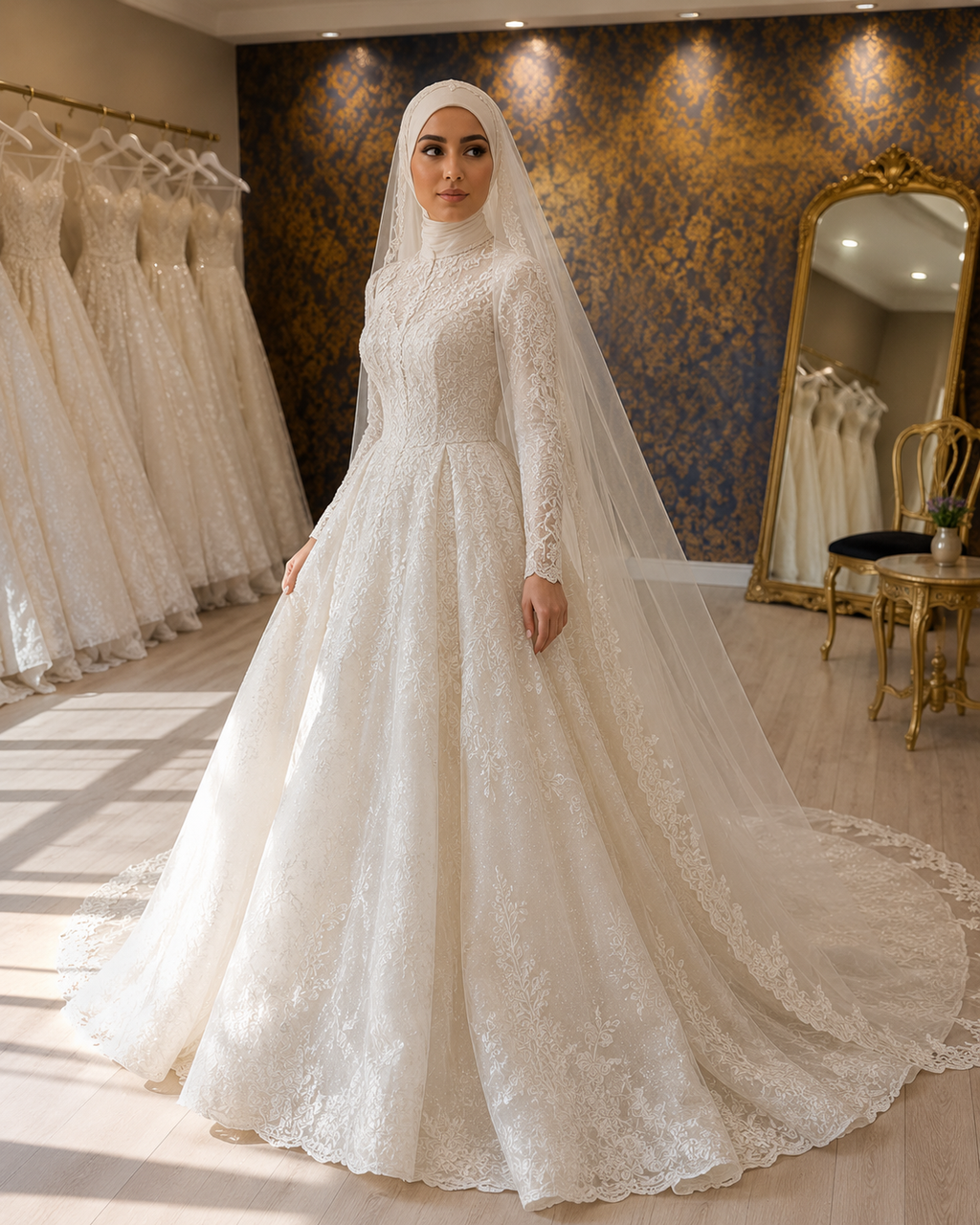NIL-215 | hijab Brudekjole – Ivory blonde A-linje kjole