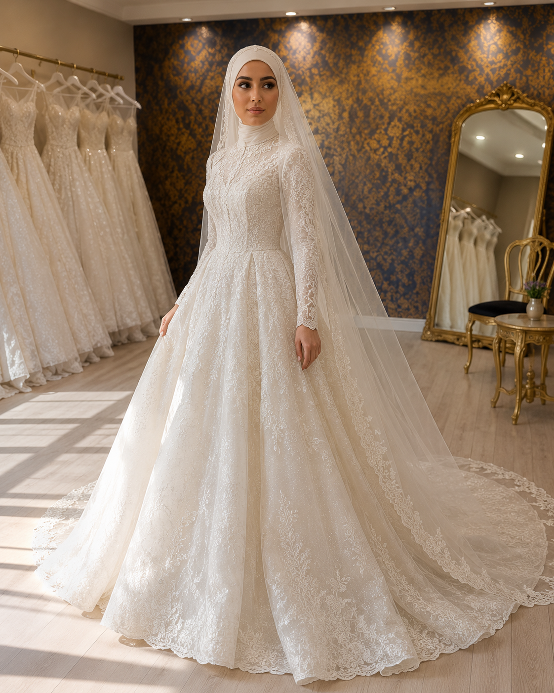 NIL-215 | hijab Brudekjole – Ivory blonde A-linje kjole