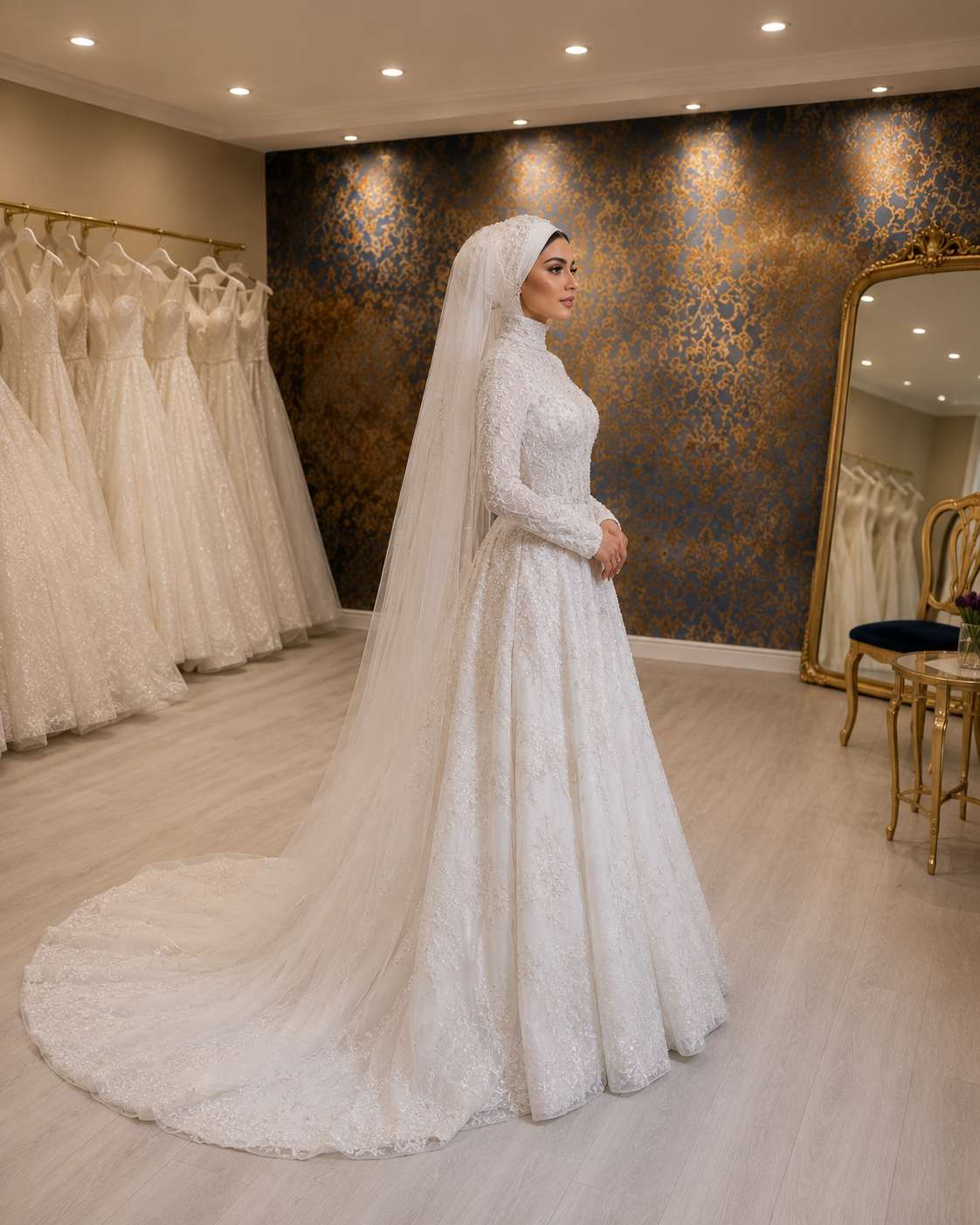 NIL-218 | hijab Brudekjole – perle blonde modest brudekjole