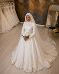 NIL-217 | hijab Brudekjole – Glitter Sequin blonde balkjole