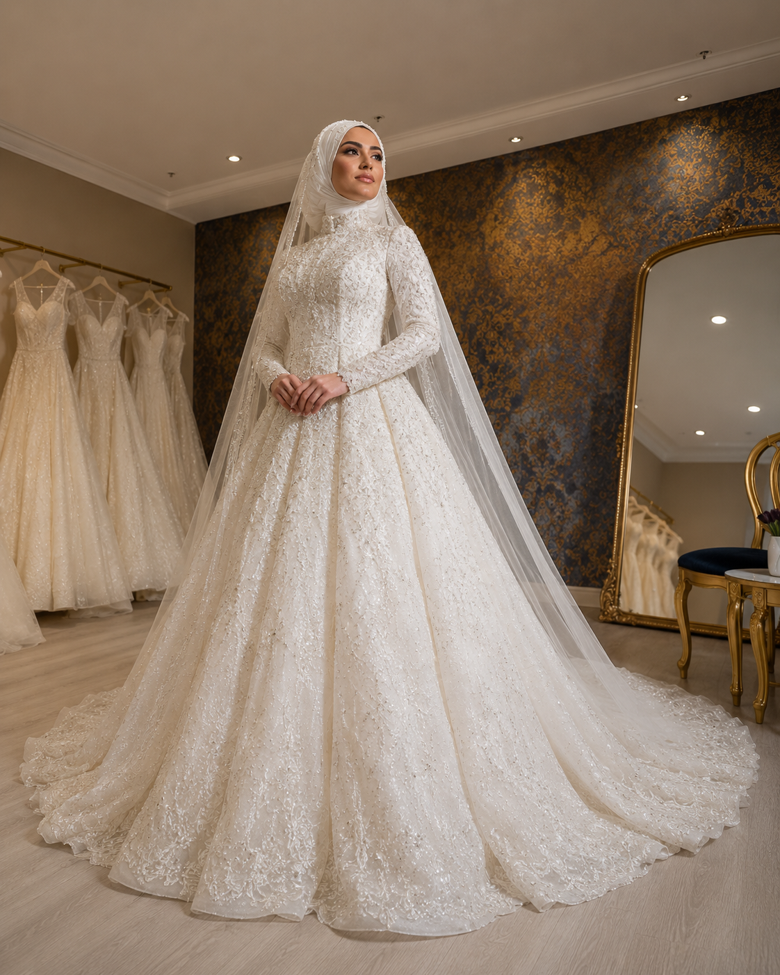 NIL-216 | hijab Brudekjole – Krystal Embroidered blonde kjole