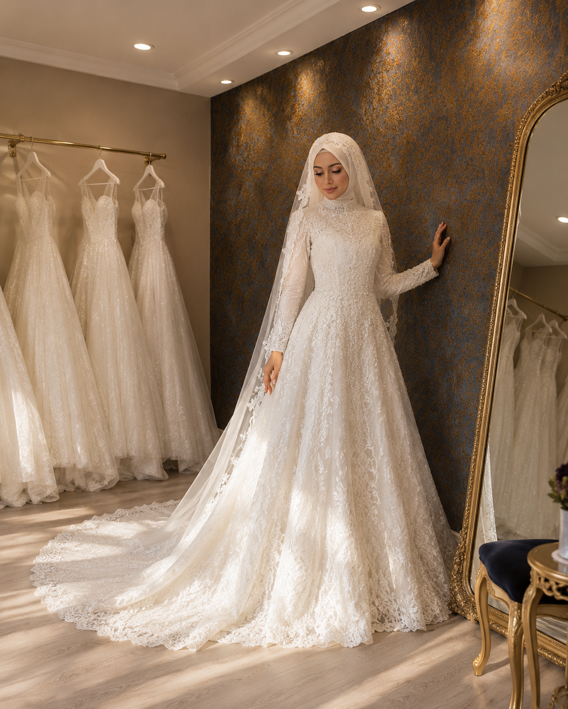 NIL-219 | hijab Brudekjole – Sequin blonde Side-Profile kjole