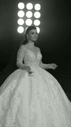 G21-300 Ivory Ball Gown Beaded Lace Tulle Wedding Dress