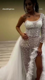 NIL 302 Ivory Ball Gown Crystal Beaded Tulle Wedding Dress - Image 6