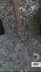 NIL 303 Silver Ball Gown Crystal Beaded Glitter Tulle Wedding Dress - Image 6
