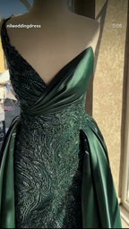 NIL 306 Emerald A-Line Sequin Beaded Satin Engagement Dress - Image 3