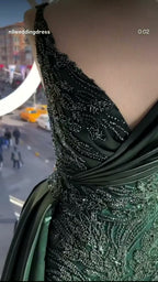 NIL 306 Emerald A-Line Sequin Beaded Satin Engagement Dress - Image 5