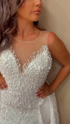 NIL 309 Ivory A-Line Crystal Beaded Tulle Mesh Wedding Dress - Image 2