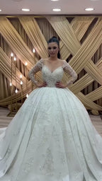 NIL 310 Ivory Ball Gown Lace Applique Tulle Wedding Dress - Image 2
