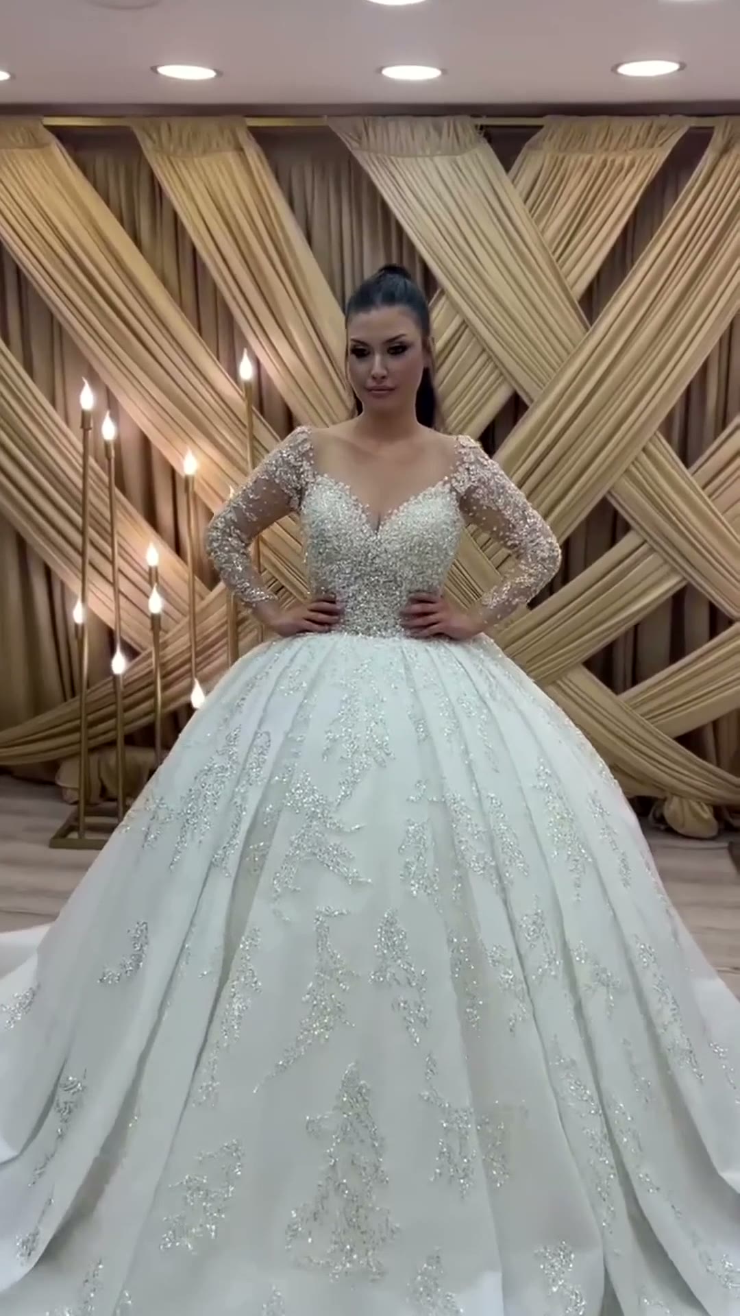 NIL 310 Ivory Ball Gown Lace Applique Tulle Wedding Dress - Image 2
