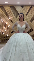 NIL 310 Ivory Ball Gown Lace Applique Tulle Wedding Dress - Image 3