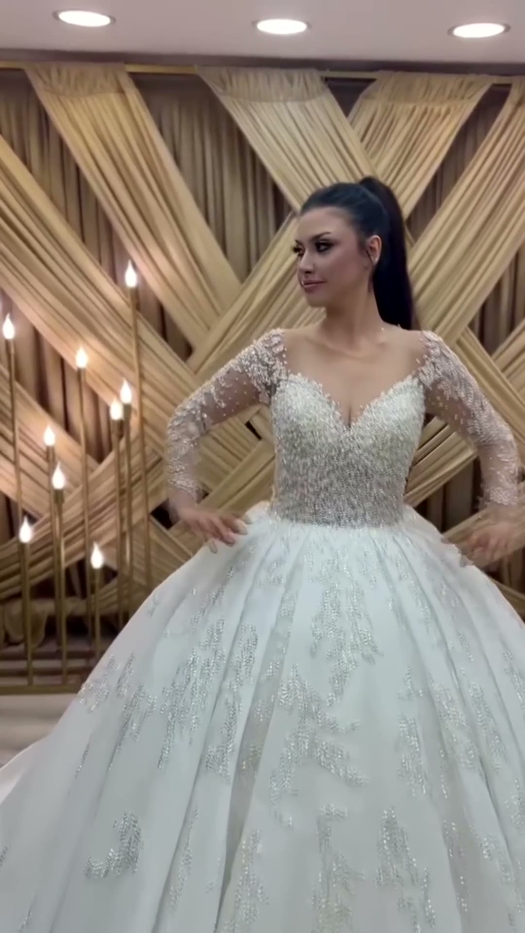 NIL 310 Ivory Ball Gown Lace Applique Tulle Wedding Dress - Image 4