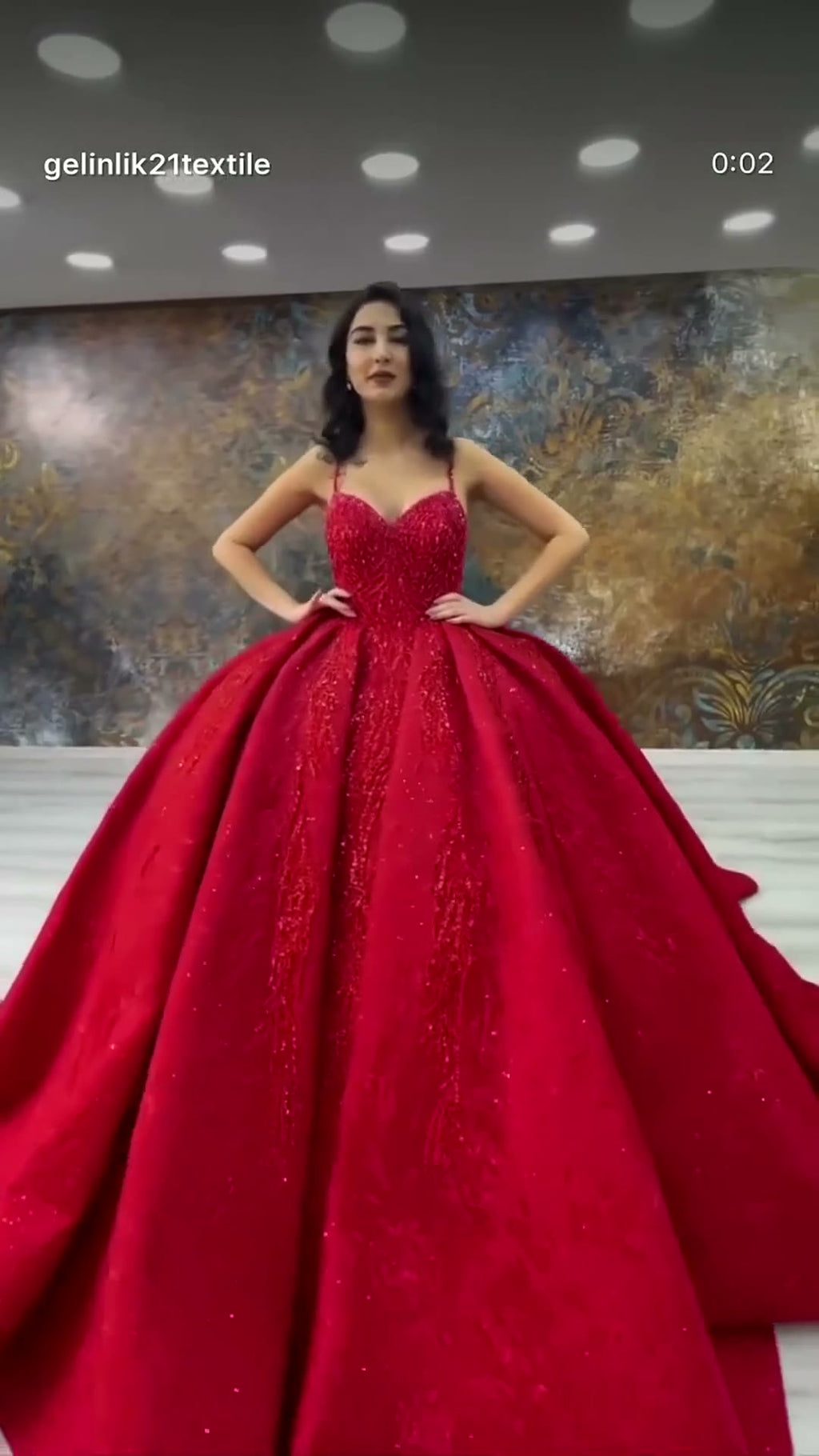 NIL 311 Red Ball Gown Beaded Satin Engagement Dress - Image 5