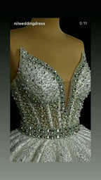 NIL 312 Ivory Ball Gown Crystal Beaded Tulle Wedding Dress - Image 1