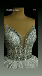 NIL 312 Ivory Ball Gown Crystal Beaded Tulle Wedding Dress - Image 3