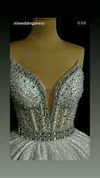 NIL 312 Ivory Ball Gown Crystal Beaded Tulle Wedding Dress - Image 5