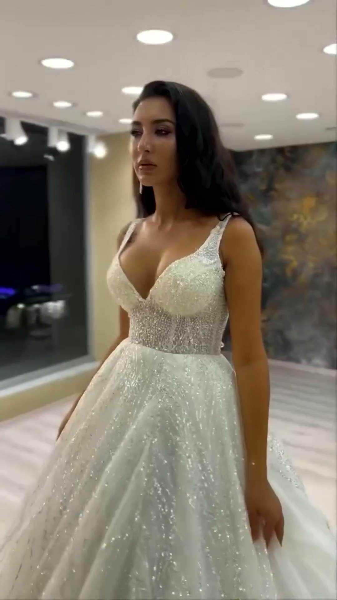 NIL 313 Ivory Ball Gown Pearl Beaded Lace Tulle Wedding Dress - Image 3