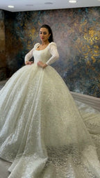 NIL 314 Ivory Ball Gown Glitter Beaded Tulle Wedding Dress - Image 2