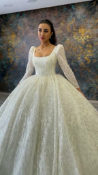 NIL 314 Ivory Ball Gown Glitter Beaded Tulle Wedding Dress - Image 3