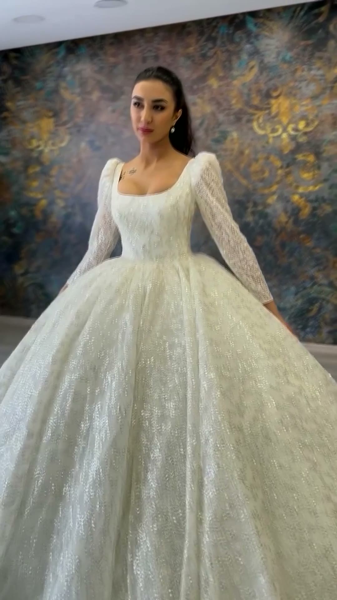 NIL 314 Ivory Ball Gown Glitter Beaded Tulle Wedding Dress - Image 3