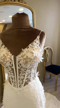 NIL 317 Ivory Mermaid Floral Lace Crepe Tulle Wedding Dress - Image 1