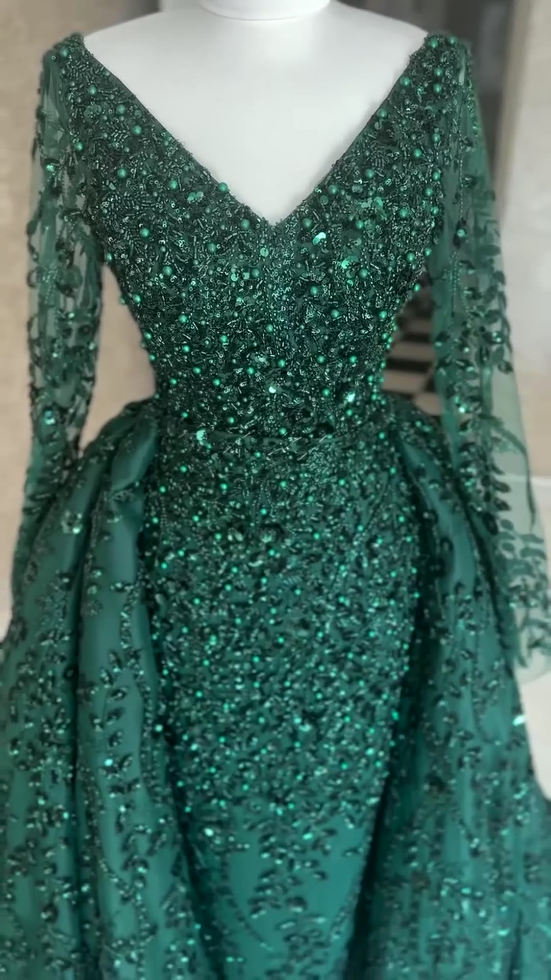 NIL 319 Emerald A-Line Sequin Beaded Tulle Engagement Dress - Image 2