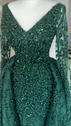 NIL 319 Emerald A-Line Sequin Beaded Tulle Engagement Dress - Image 3