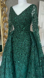 NIL 319 Emerald A-Line Sequin Beaded Tulle Engagement Dress - Image 6