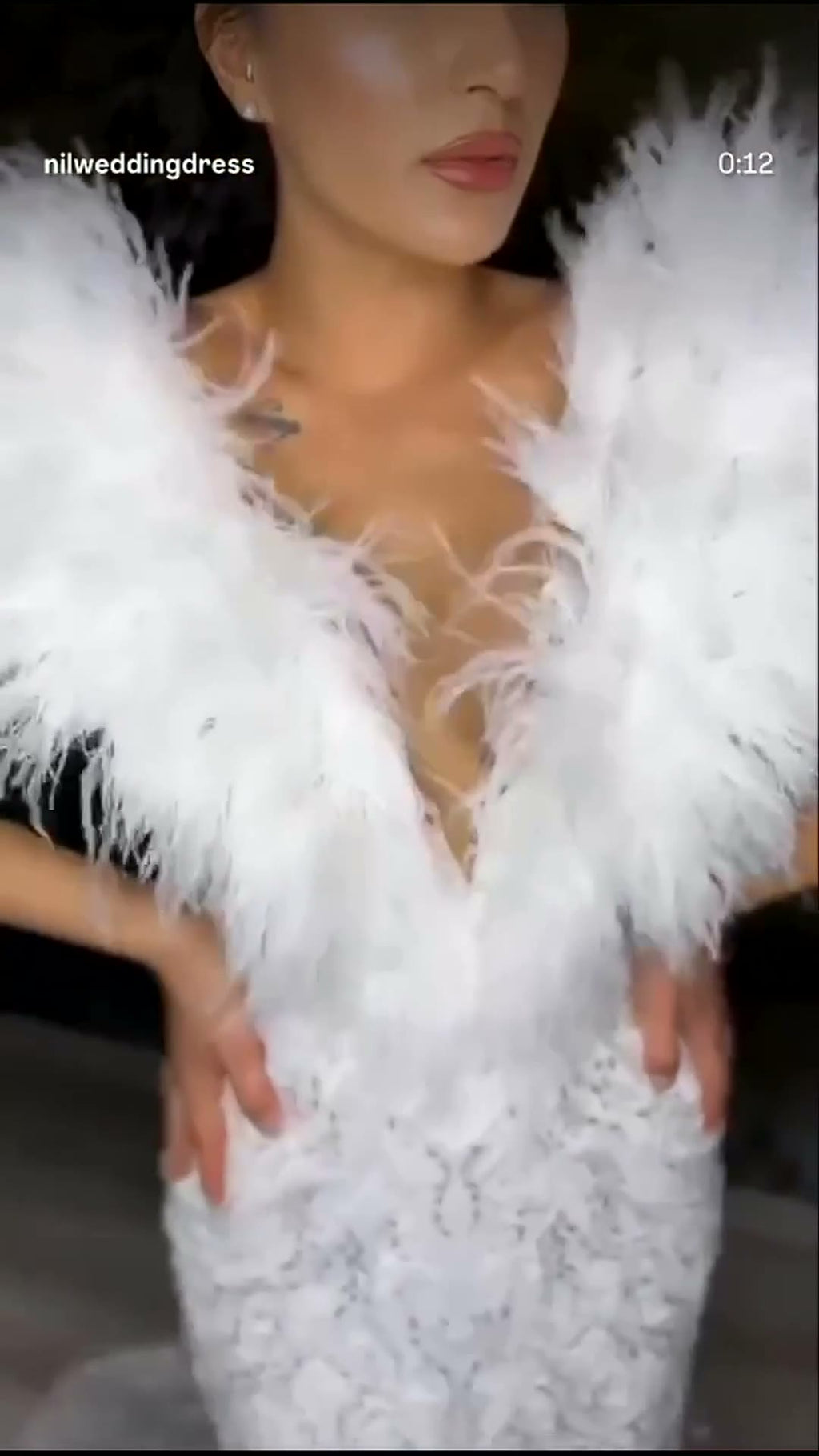 NIL 320 White Sheath Feather Beaded Tulle Engagement Dress - Image 4