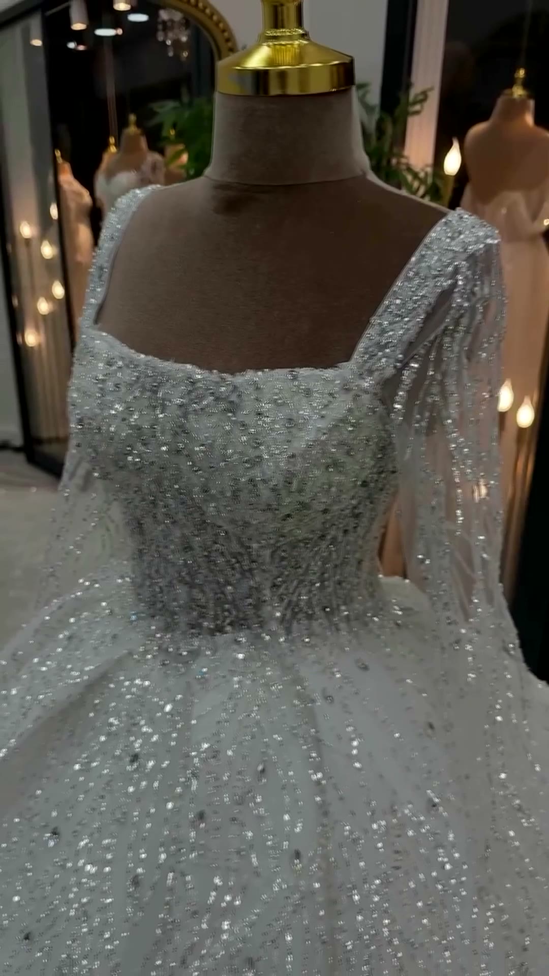 NIL 321 Ivory Ball Gown Crystal Beaded Glitter Tulle Wedding Dress - Image 3