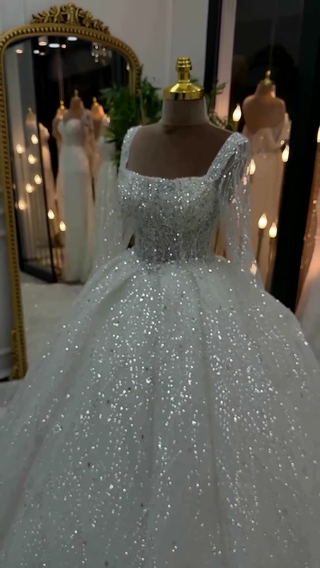 NIL 321 Ivory Ball Gown Crystal Beaded Glitter Tulle Wedding Dress - Image 6