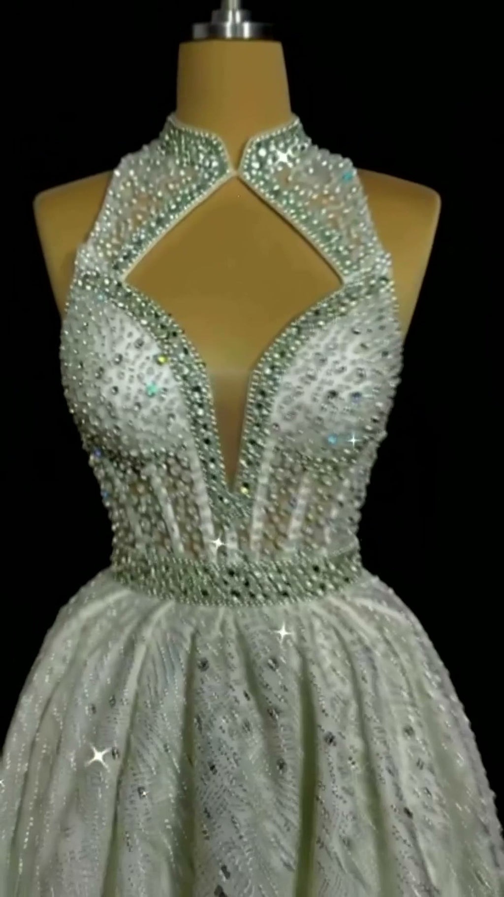 NIL 323 Ivory Ball Gown Crystal Beaded Glitter Tulle Wedding Dress - Image 4