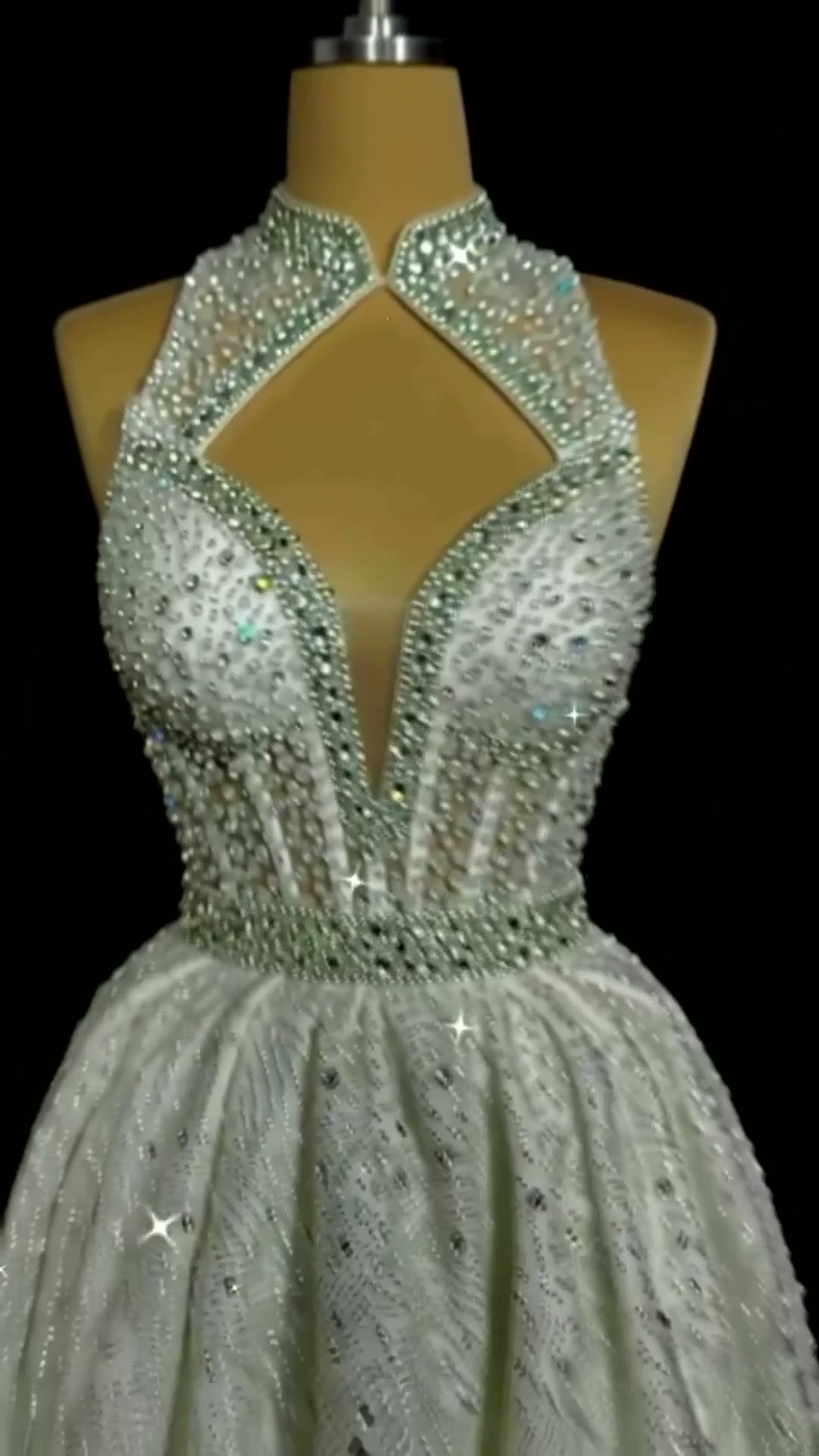 NIL 323 Ivory Ball Gown Crystal Beaded Glitter Tulle Wedding Dress - Image 4