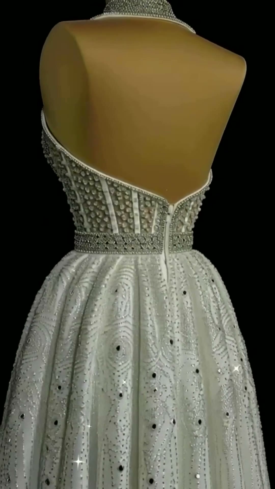 NIL 323 Ivory Ball Gown Crystal Beaded Glitter Tulle Wedding Dress - Image 5