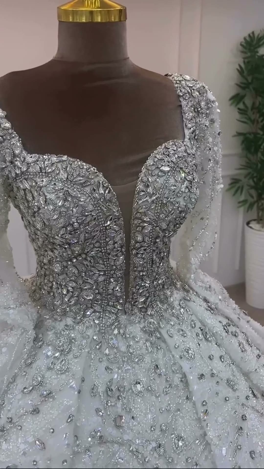 NIL 324 Silver Ball Gown Crystal Beaded Tulle Wedding Dress - Image 1