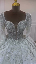 NIL 324 Silver Ball Gown Crystal Beaded Tulle Wedding Dress - Image 4