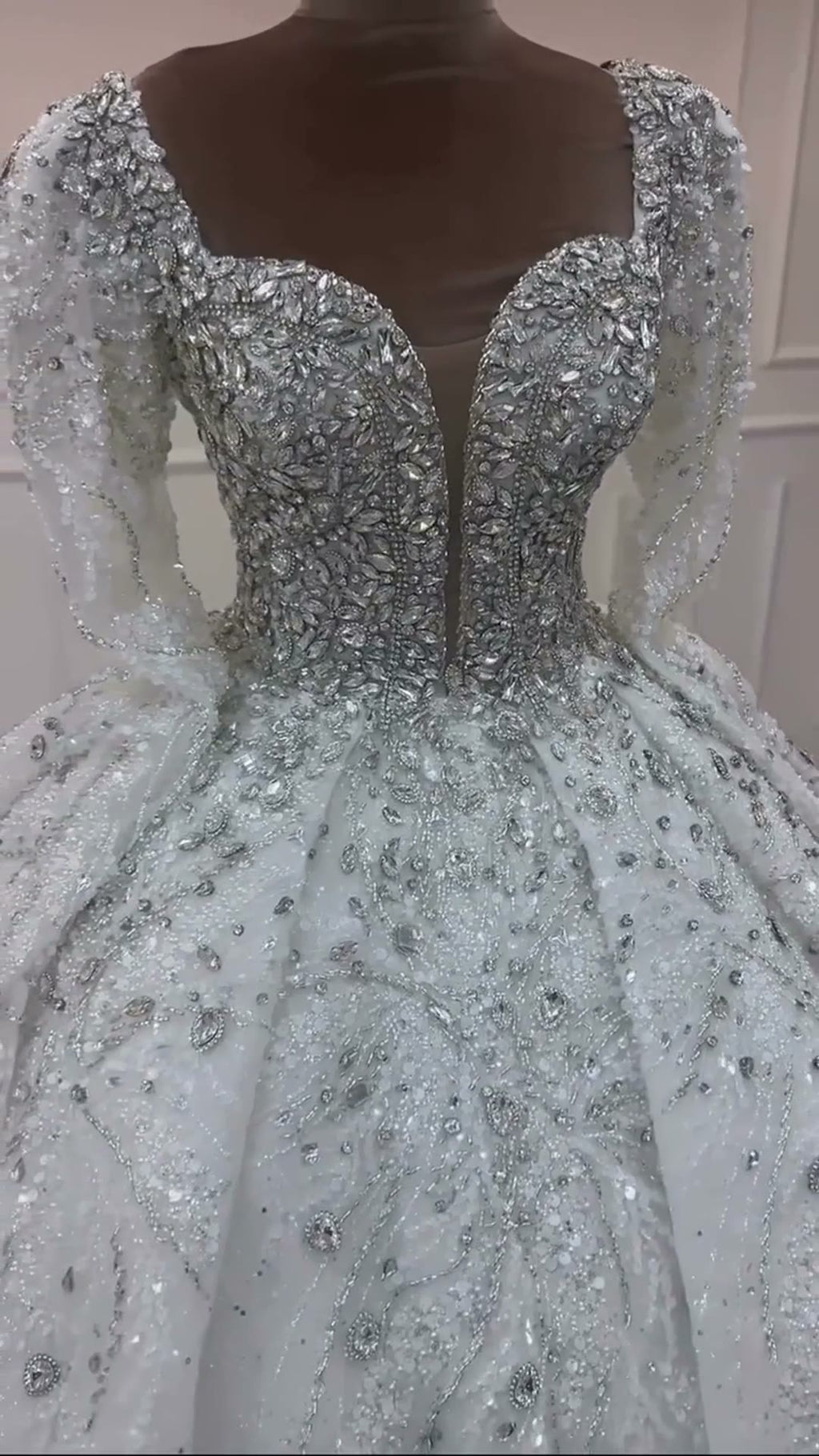 NIL 324 Silver Ball Gown Crystal Beaded Tulle Wedding Dress - Image 5