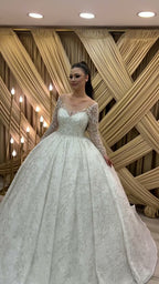 NIL 328 Ivory Ball Gown Lace Applique Tulle Wedding Dress - Image 2