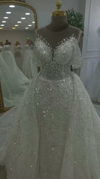 NIL 329 Ivory Ball Gown Crystal Beaded Glitter Tulle Wedding Dress - Image 1
