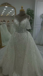 NIL 329 Ivory Ball Gown Crystal Beaded Glitter Tulle Wedding Dress - Image 2