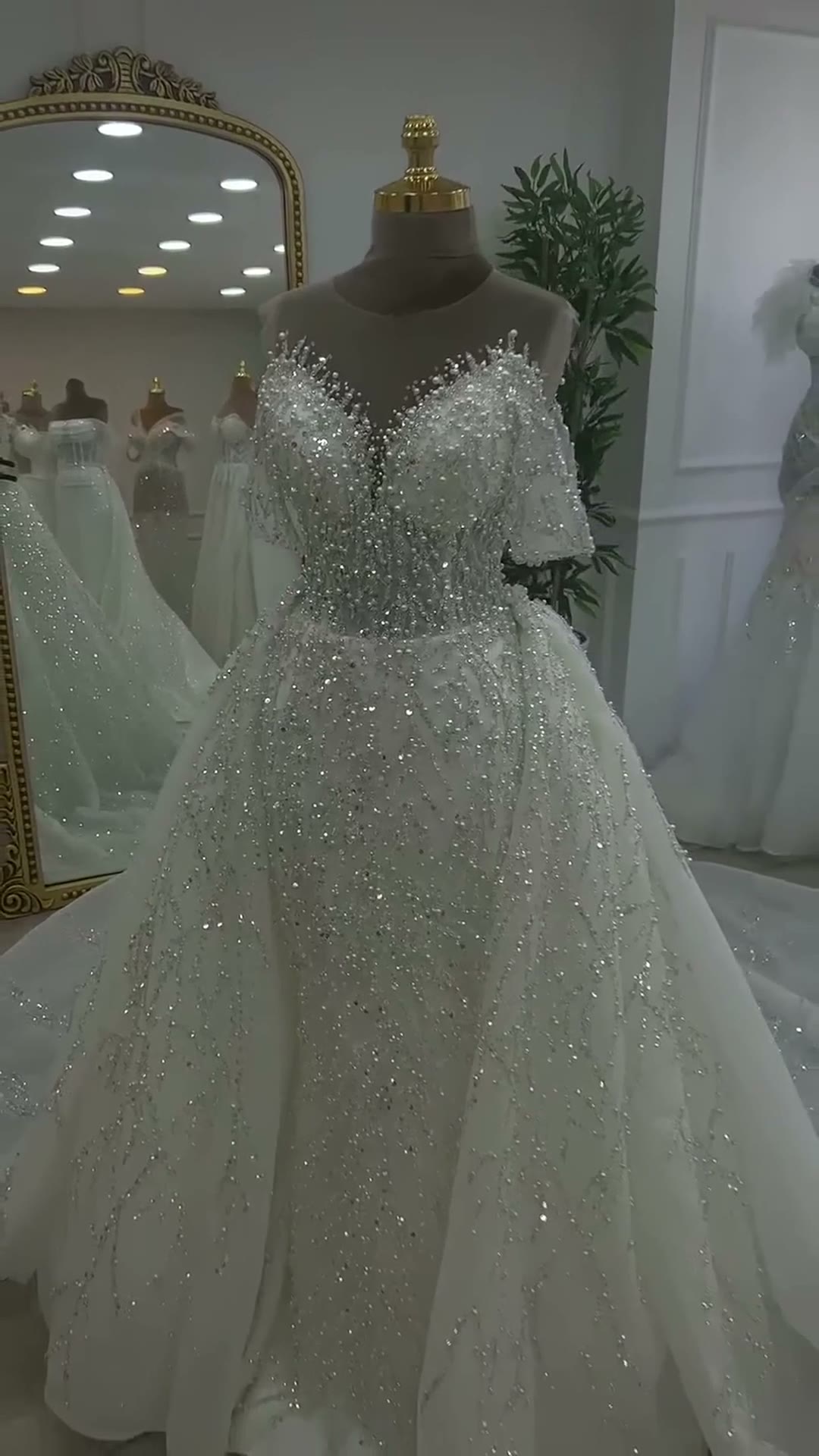 NIL 329 Ivory Ball Gown Crystal Beaded Glitter Tulle Wedding Dress - Image 2